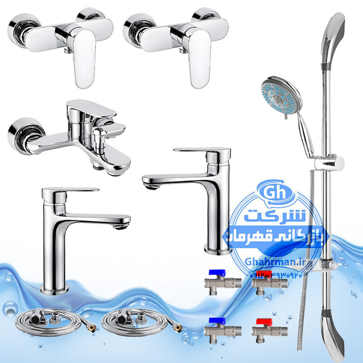 ست ۱۲ عددی شیرآلات برند آیدا صنعت مدل ونتو | دو عدد شیر روشویی + شیر حمام + شیر توالت + علم دوش یونیکا کروم + دو عدد شلنگ توالت + دو عدد شلنگ استیل + چهار عدد شیر پیسوار | کروم براق ( استیل براق )