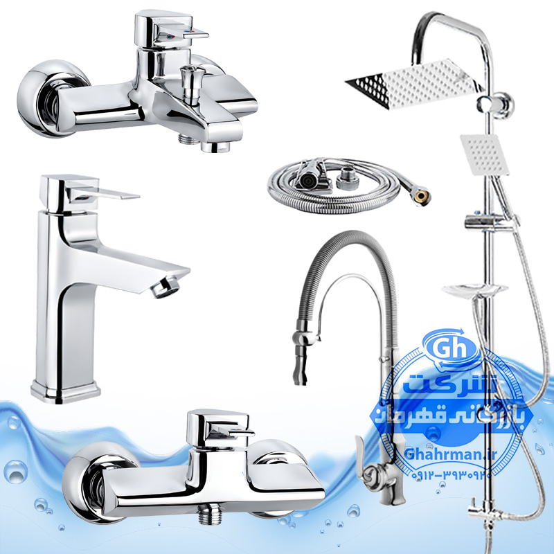 ست ۶ عددی شیرآلات برند آیدا صنعت مدل برمودا | ظرفشویی بامبو فنری + روشویی + حمام + توالت + شلنگ توالت + علم دوش صفحه استیل | رنگ کروم